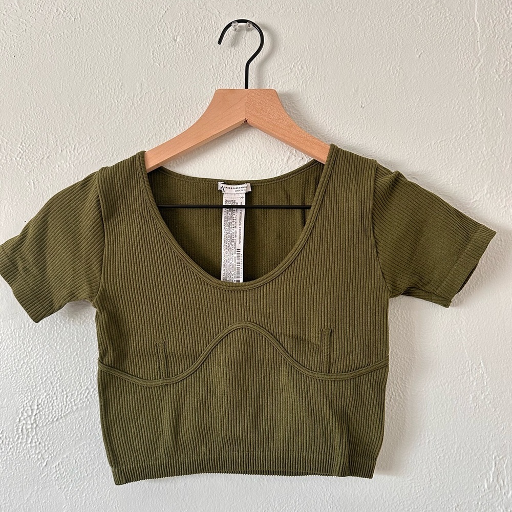 Zara Olive Ribbed Crop Top‎